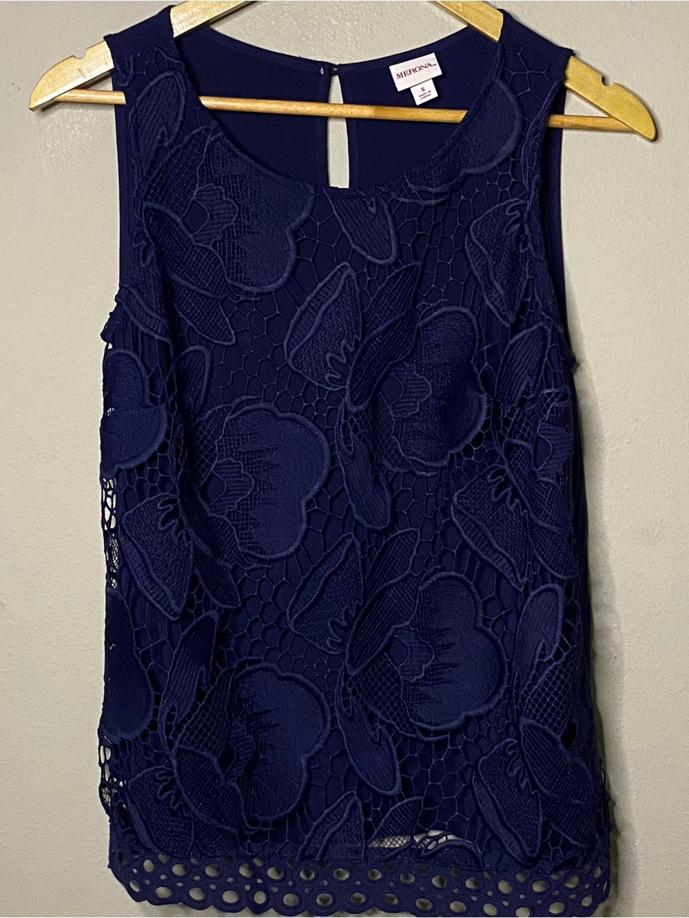 Merona Lace Front Shell Tank Top Women Small Navy Blue Lined Layering Office